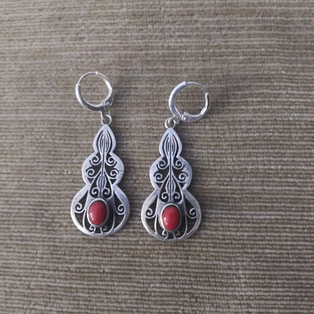 Sterling silver and red earrings